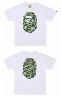 Bape white T-shirt with green camo ape graphic at chest