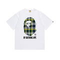 White Bape graphic T-shirt with plaid face and BY BATHING APE text