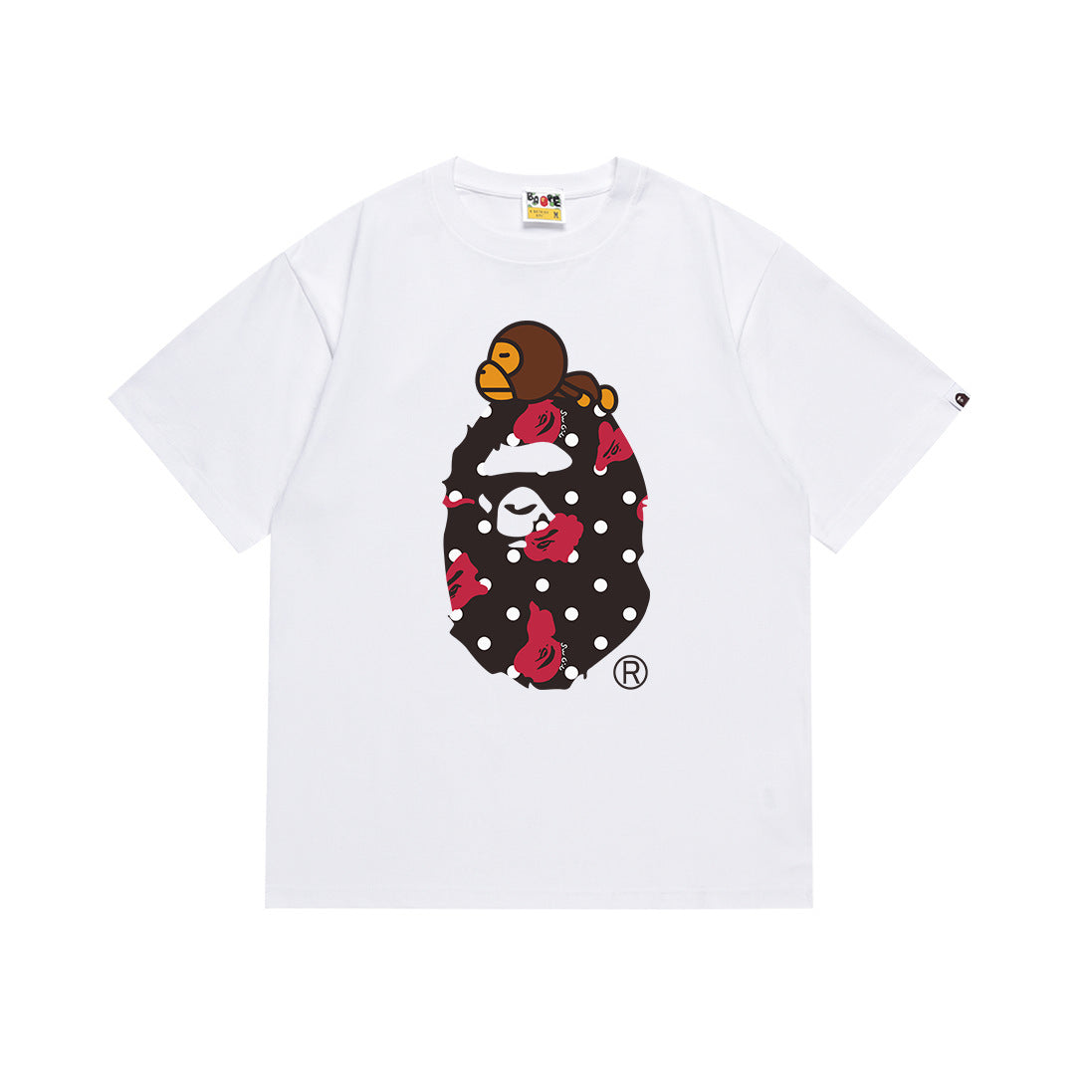 White Bape graphic T-shirt with multicolor ape face print