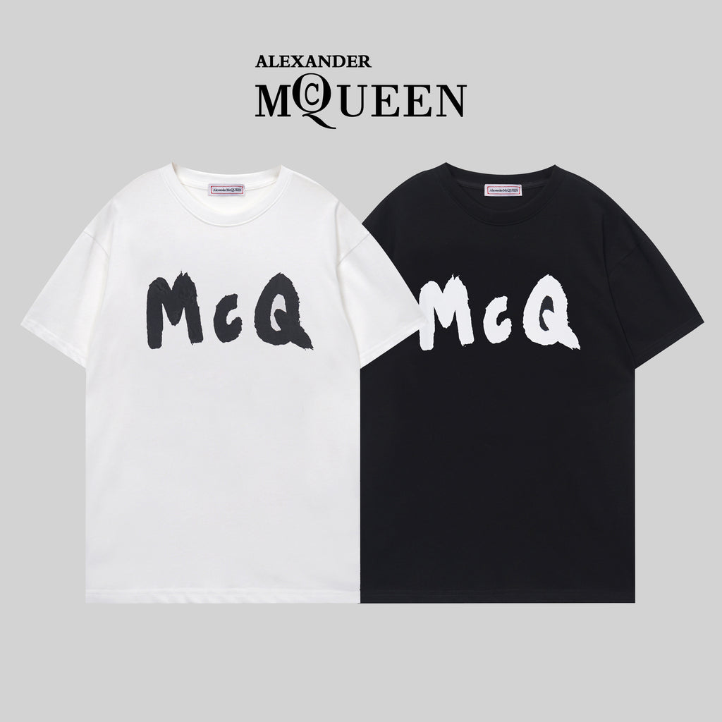 Alexander McQueen T-shirt, white crewneck with black McQ logo print