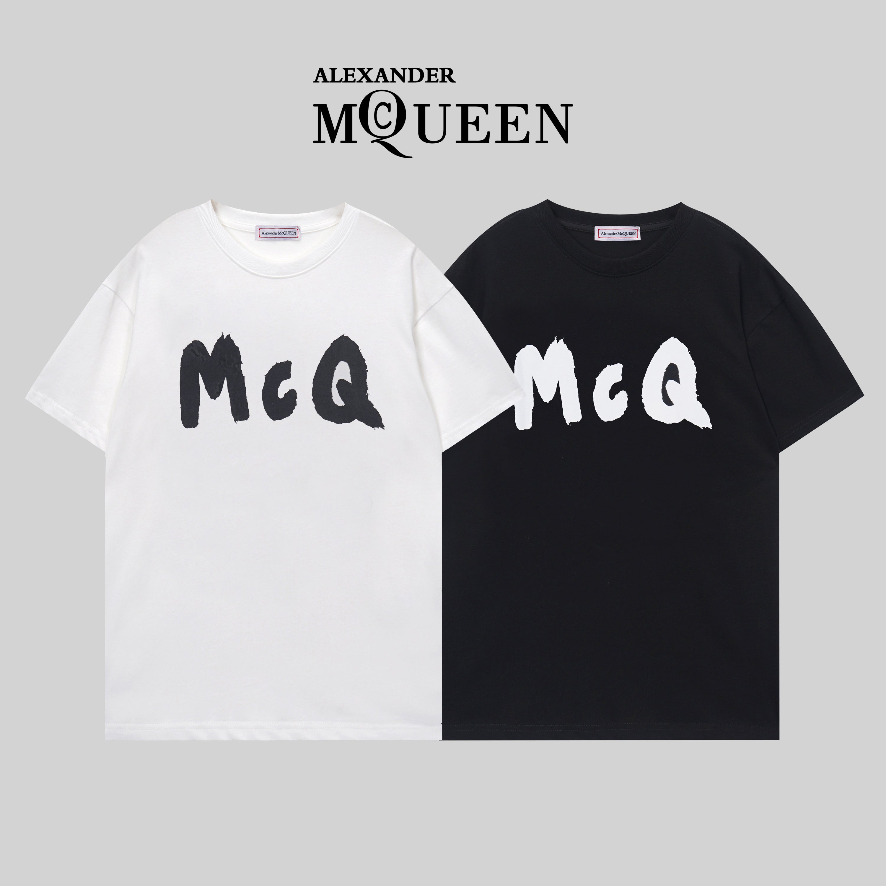 Alexander McQueen T-shirt, white crewneck with black McQ logo print