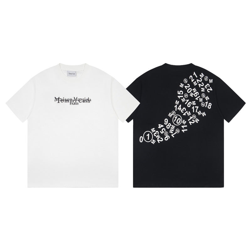 Set of white and black graphic T-shirts with logo prints