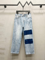 Maison Margiela denim jeans, light wash with two dark knee patches and wide leg