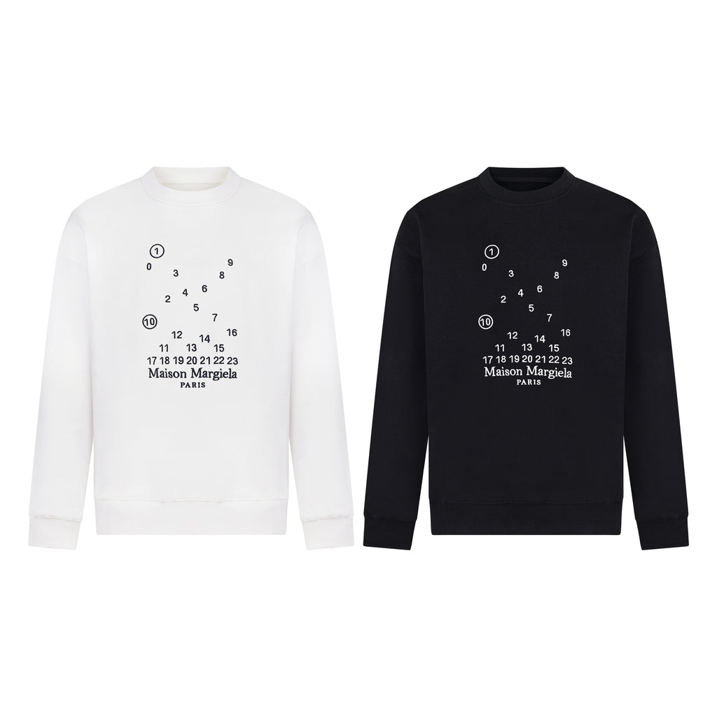 White Maison Margiela sweatshirt with numeric graphic and logo print on chest