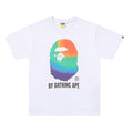 White Bape crewneck T-shirt with multicolor graphic and BY BATHING APE print