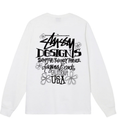 White long-sleeve T-shirt with large back graphic text and flowers