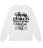 White long-sleeve T-shirt with large back graphic text and flowers