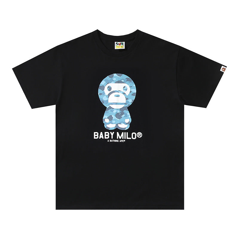 Black T-shirt with blue Baby Milo front graphic