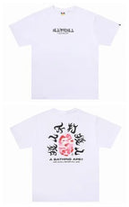 White BAPE T-shirt with front logo and A BATHING APE text