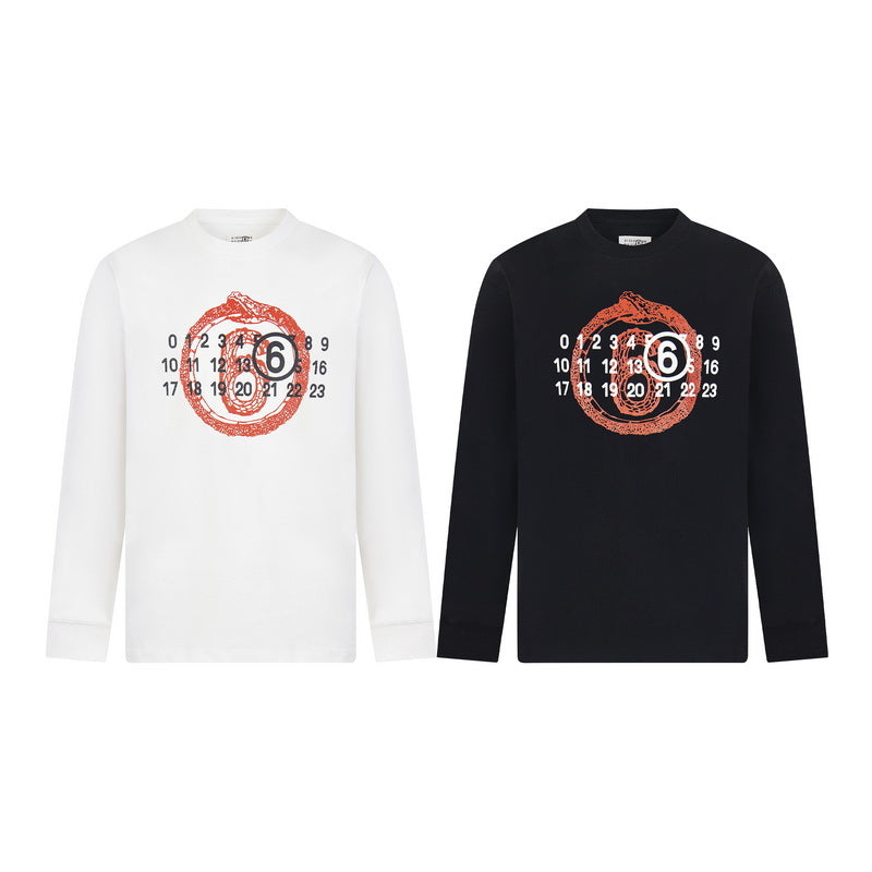 Two long-sleeve T-shirts: white and black, red number graphic