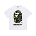 BAPE white crewneck T-shirt with camo ape graphic and logo print