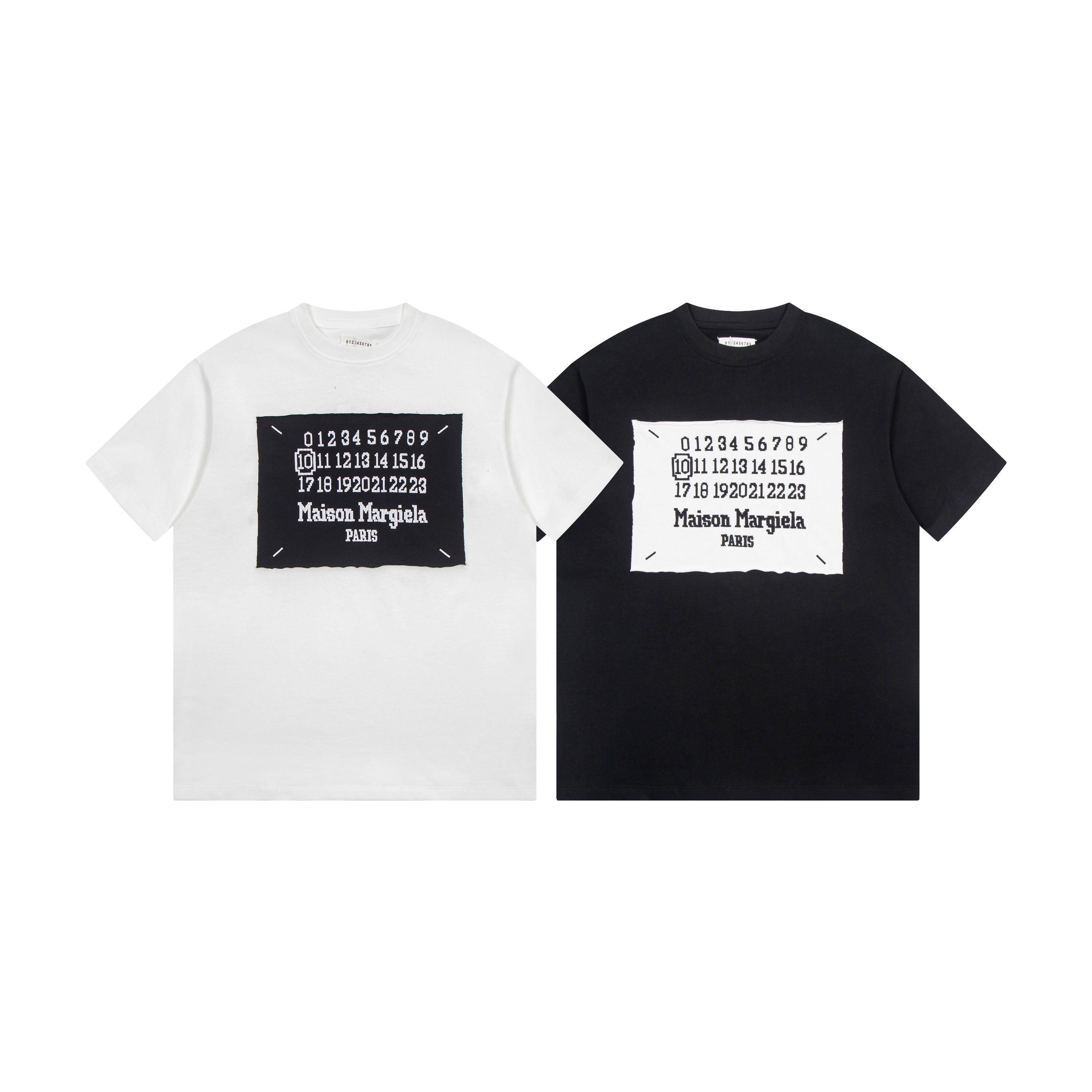 Pair of crewneck T-shirts in white and black with Maison Margiela number graphic