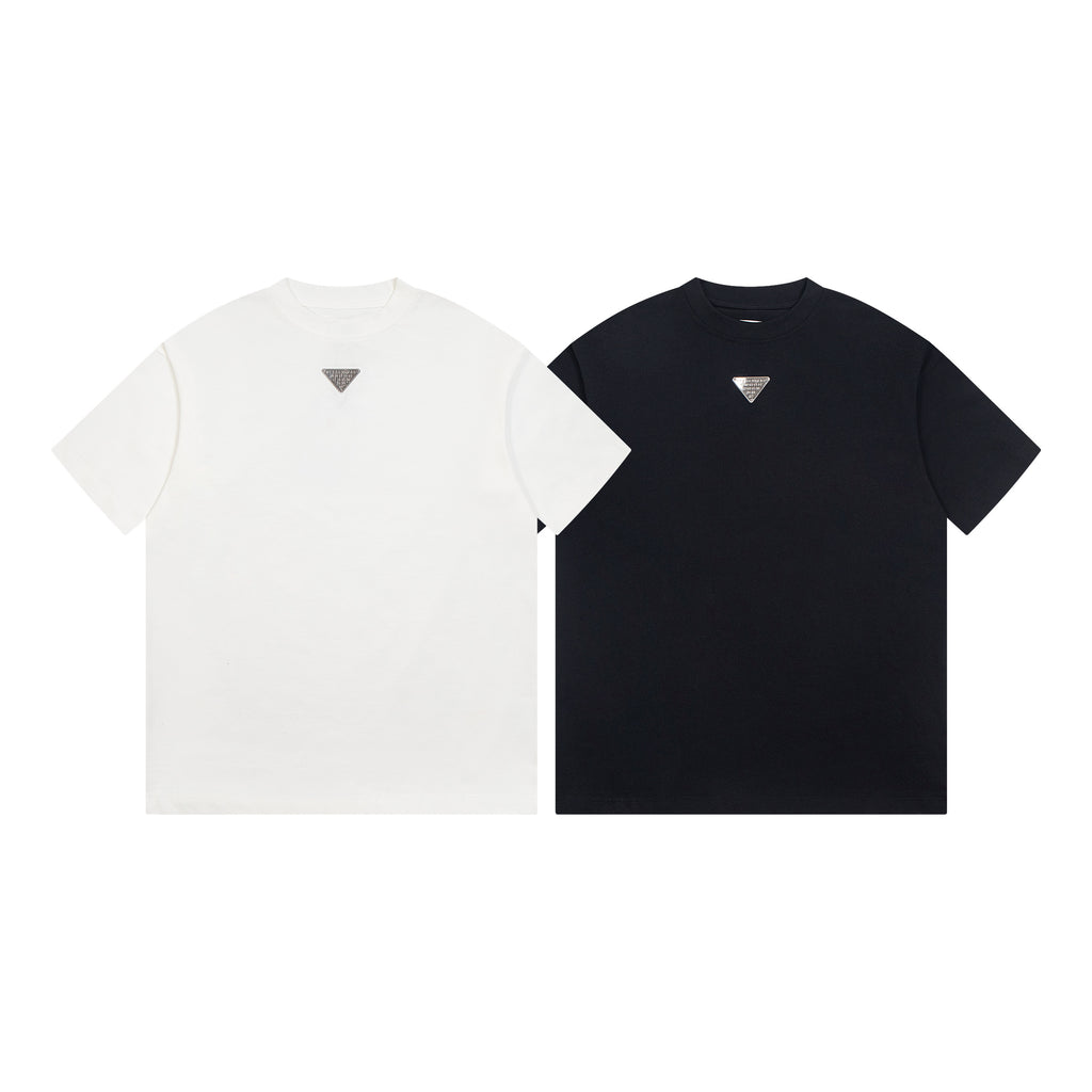 Maison Margiela two-color crew-neck T-shirts, white and black with triangular logo