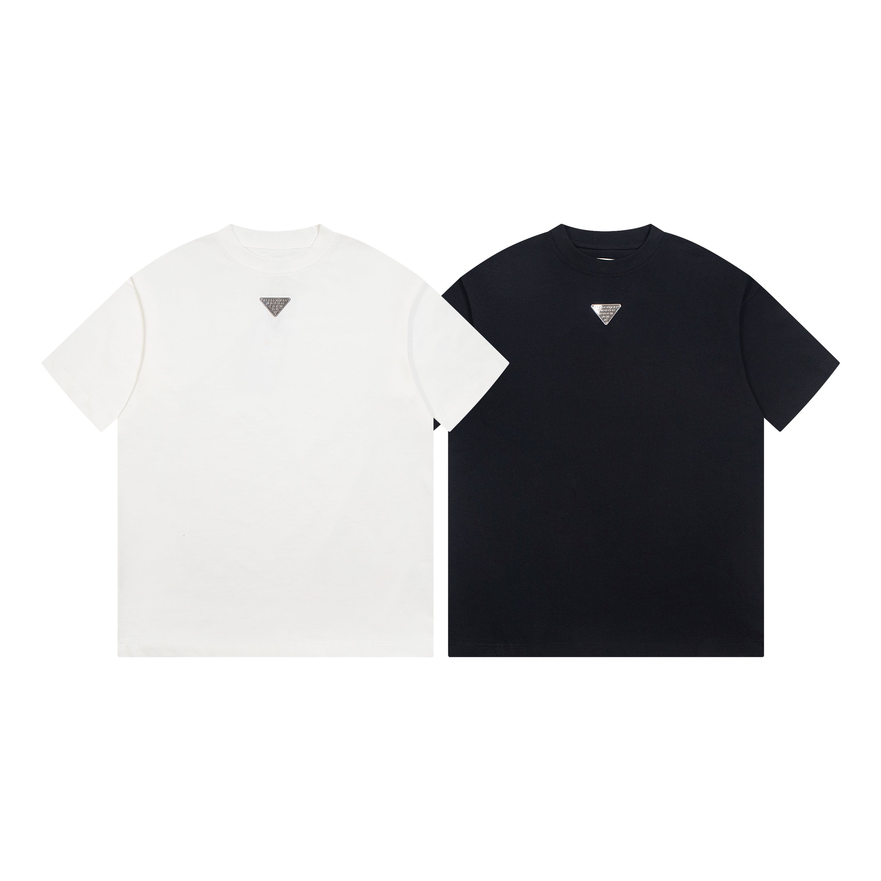 Maison Margiela two-color crew-neck T-shirts, white and black with triangular logo