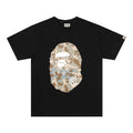 Bape black T-shirt with camouflage ape logo and crew neckline