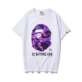 White Bape T-shirt with camo ape graphic and BY BATHING APE logo