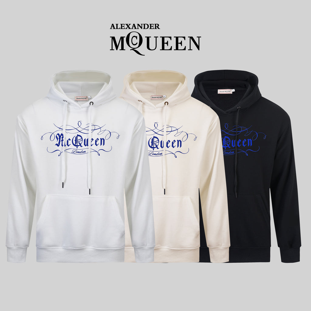 Set of hoodies: white, light beige, and black, each with front kangaroo pocket