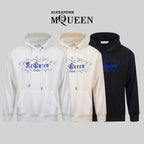 Set of hoodies: white, light beige, and black, each with front kangaroo pocket