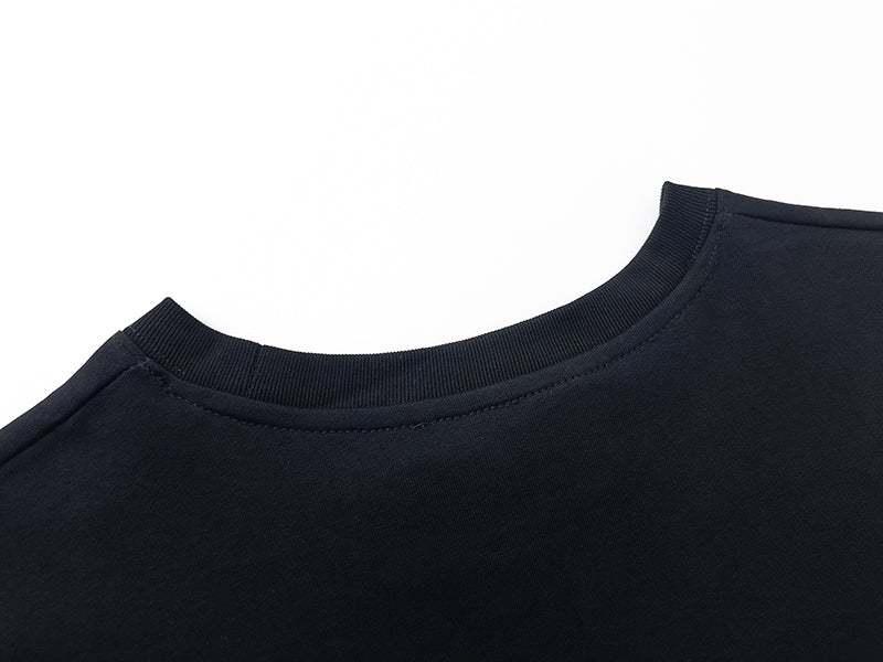 Navy short-sleeve crew-neck T-shirt collar detail