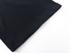 Navy short-sleeve T-shirt sleeve seam and hem detail