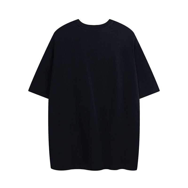 Navy short-sleeve T-shirt with crew neck, plain back