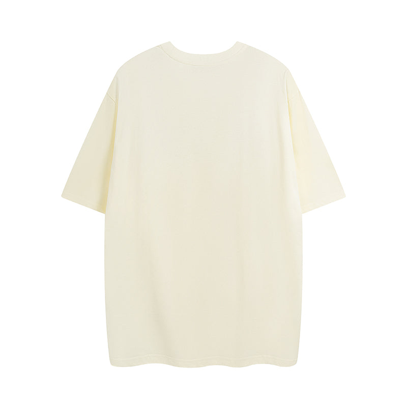 Cream short-sleeve T-shirt with crew neck, plain back