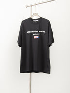 Black short-sleeve T-shirt with alexanderwang logo and small graphic chest print