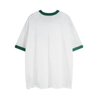 White Gucci short-sleeve T-shirt with green sleeve cuffs and round neck trim
