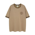 Tan Gucci short-sleeve T-shirt with ribbed neck and small chest logo patch