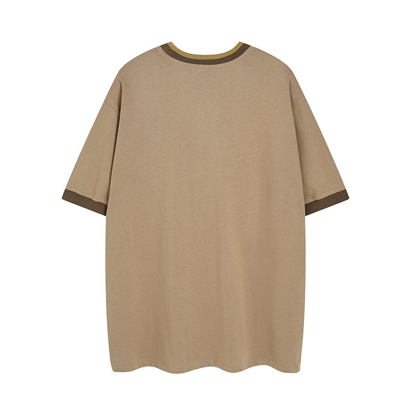 Tan Gucci short-sleeve T-shirt, plain back view with ribbed crew neck