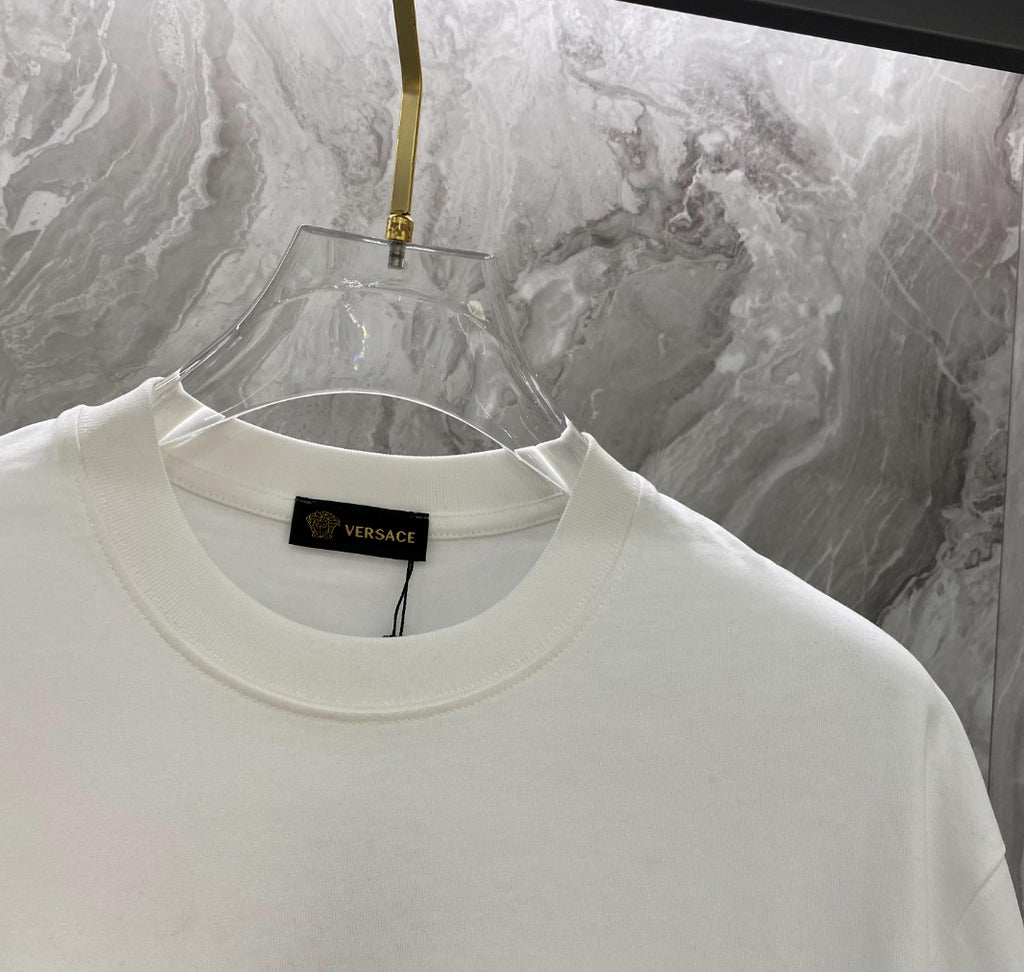 White Versace crewneck T-shirt neckline with inner brand label