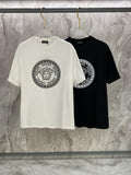 Versace T-shirt set: white and black crewneck tees with circular logo print front
