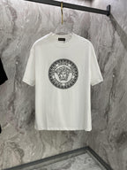 Versace white crewneck T-shirt with circular logo graphic on the front