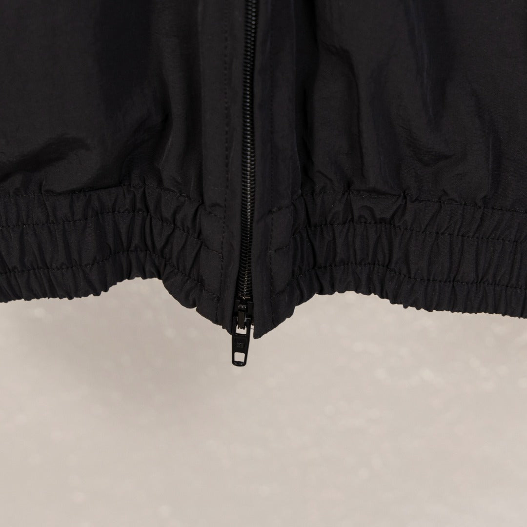 Black Balenciaga long jacket front zipper centered with elastic waist