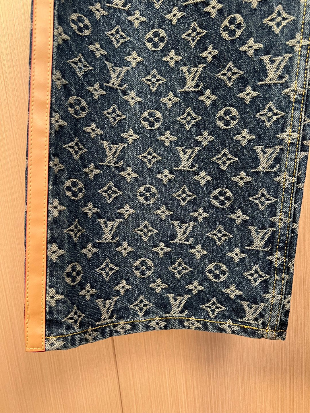 Louis Vuitton monogram denim pants, back yoke with gold topstitching