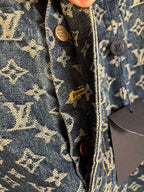 Louis Vuitton monogram denim waistband with belt loops and logo hardware
