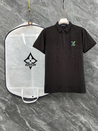 Louis Vuitton black short-sleeve polo shirt with chest logo and button placket