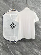 White monogram polo shirt from back with short sleeves and collar