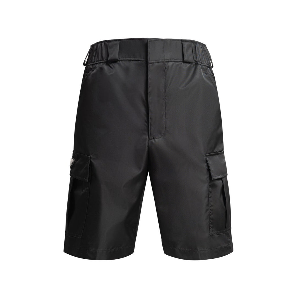 Prada black nylon cargo pants with elastic waistband and cargo side pockets