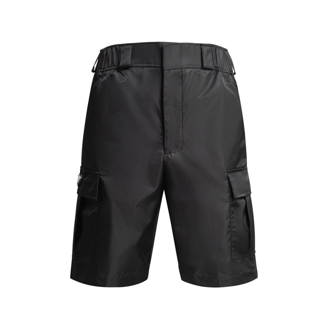 Prada black nylon cargo pants with elastic waistband and cargo side pockets
