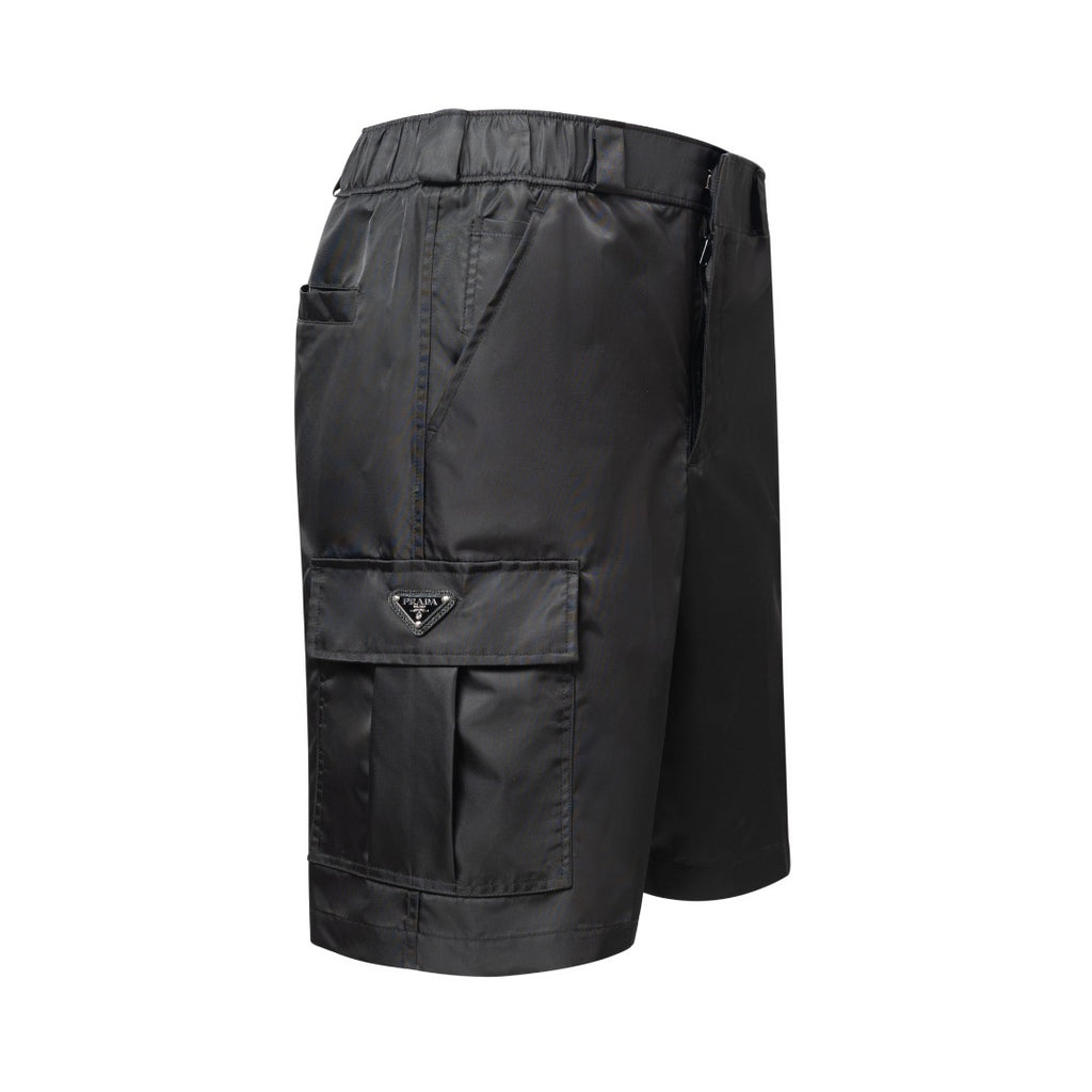 Prada black nylon pants with cargo pocket flap and triangle logo patch