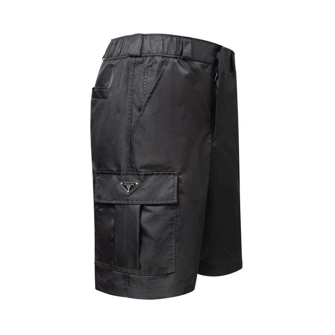 Prada black nylon pants with cargo pocket flap and triangle logo patch
