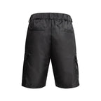 Prada black nylon pants, back view with elastic waistband and side cargo pockets
