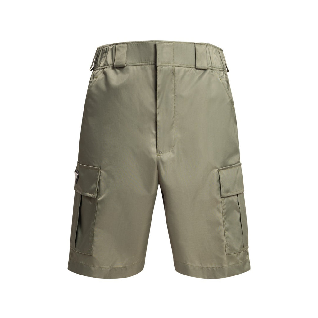Olive Prada cargo shorts with pleated front and belt loops