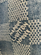 Denim shorts pants with allover check pattern fabric detail