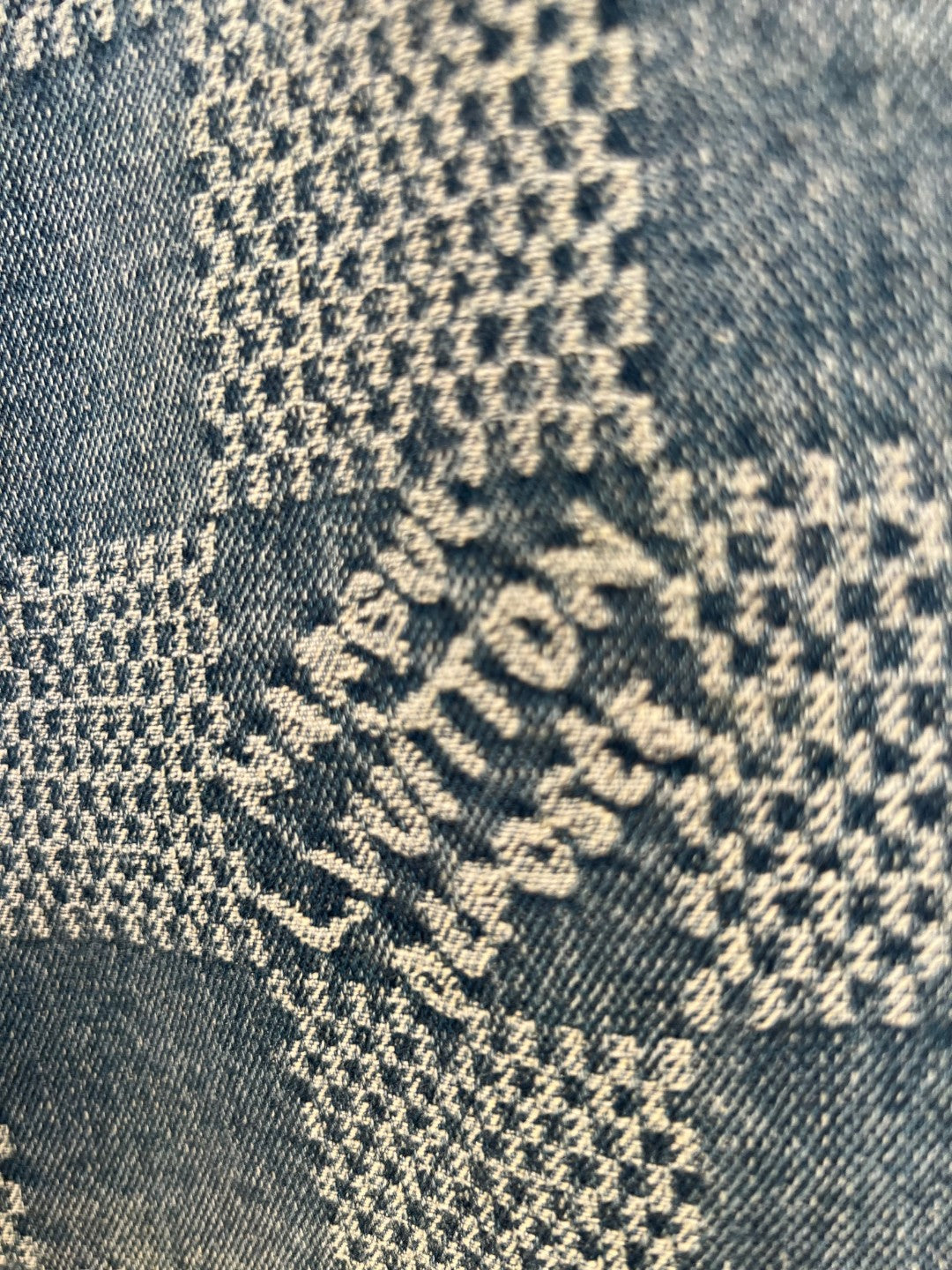 Denim shorts pants with allover check pattern fabric detail