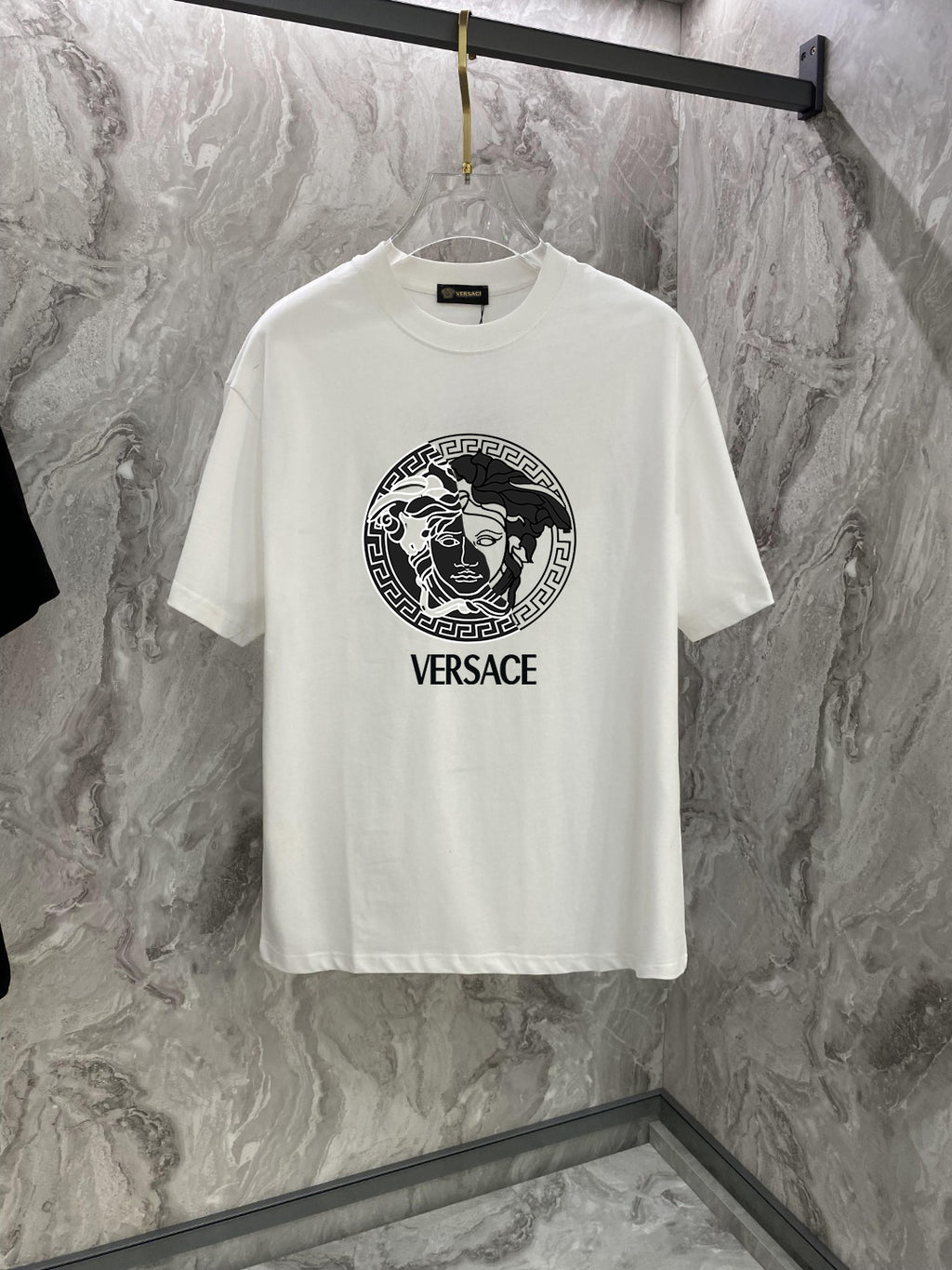 White Versace crewneck T-shirt with Medusa logo and VERSACE text