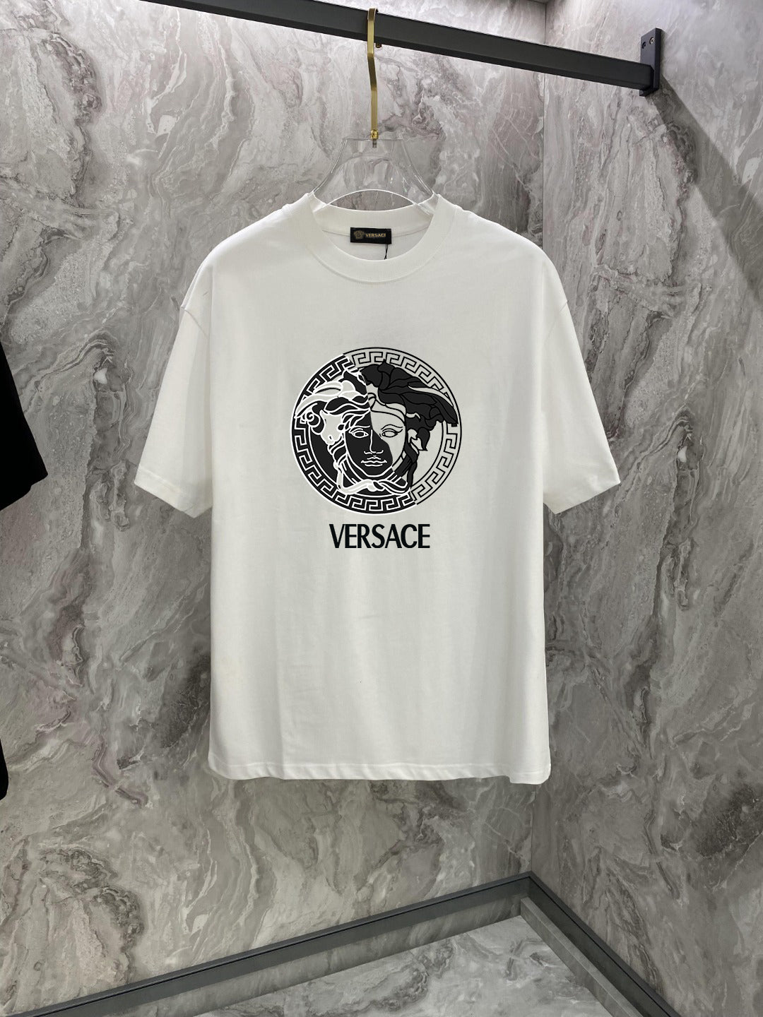 White Versace crewneck T-shirt with Medusa logo and VERSACE text