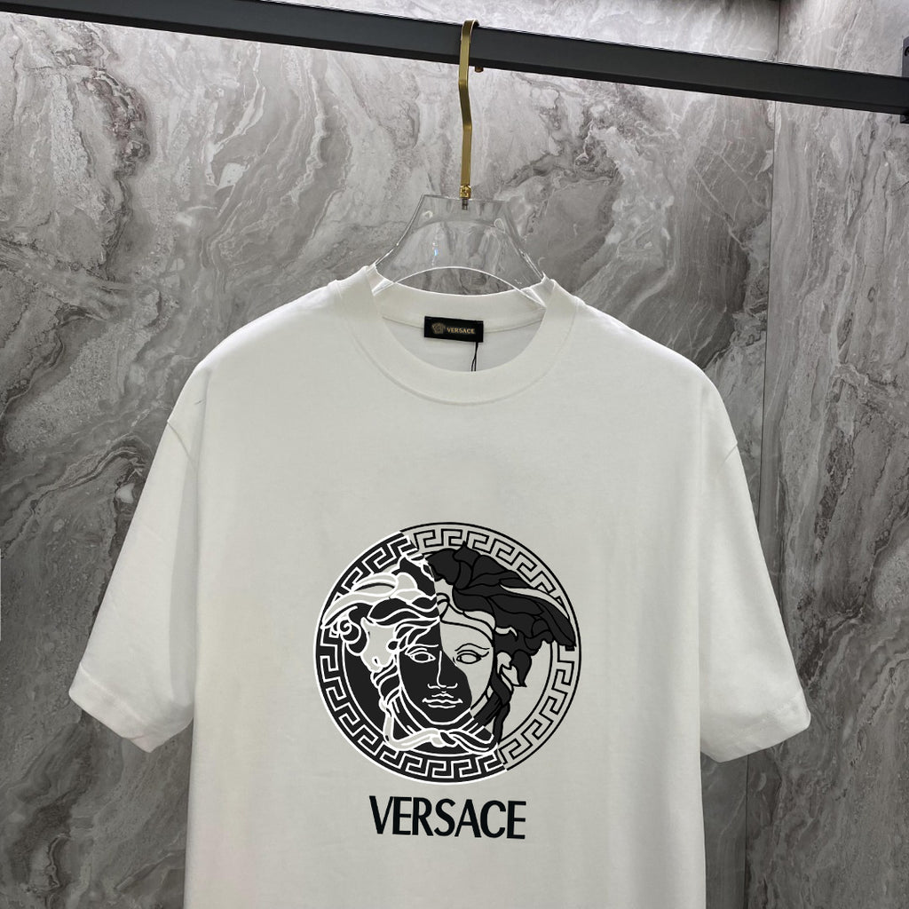 White Versace crewneck T-shirt with Medusa emblem and VERSACE text