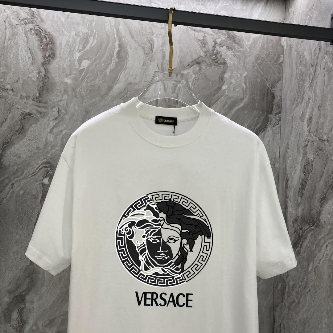 White Versace crewneck T-shirt with Medusa emblem and VERSACE text